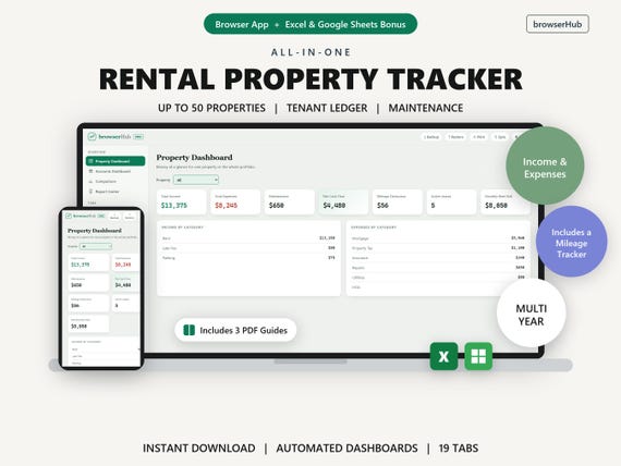 Rental Property Tracker App, Landlord Spreadsheet, Real Estate Excel (Digital Download)