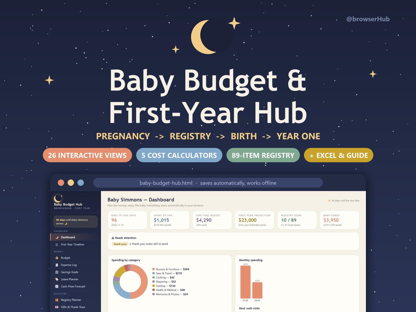 Baby Budget & First-Year Hub App, Interactive Registry, Cost Tracker (Digital Download)