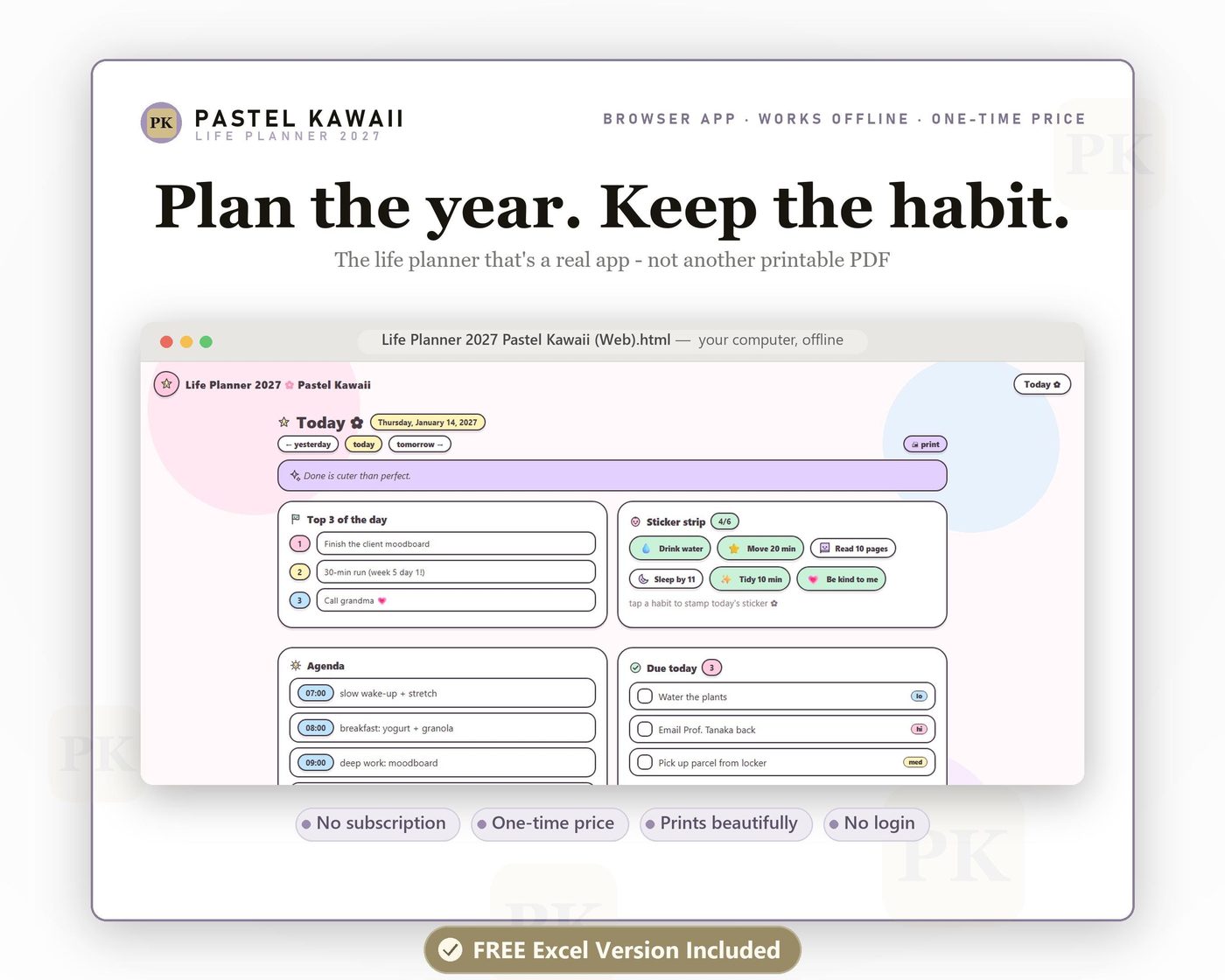 2027 Pastel Kawaii Life Planner App, All-in-One Digital Organizer (Digital Download)