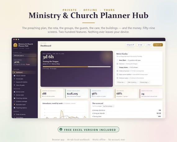 Church Planner App, Ministry Management, Volunteer Schedule, Sermon Planner (Digital Download)