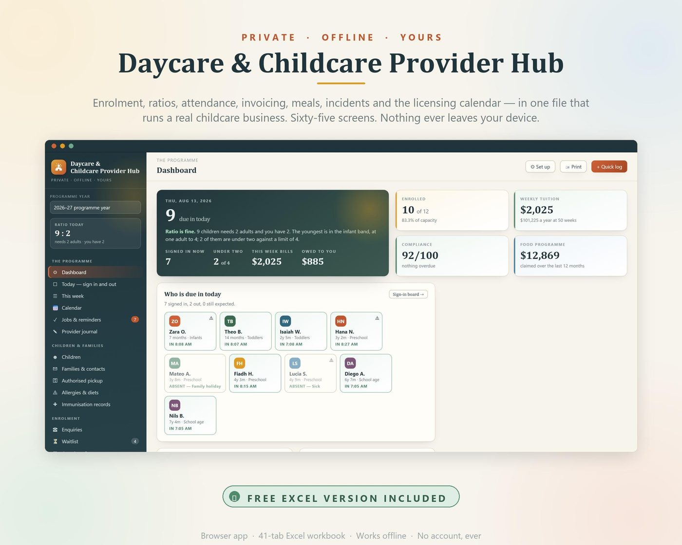 Daycare Provider Hub, Childcare Management System, Enrollment Tracker (Digital Download)