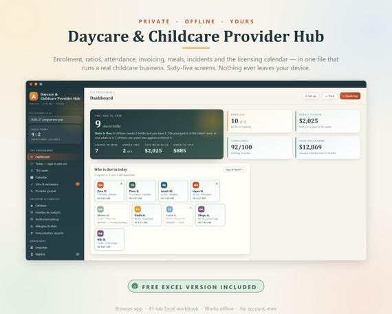 Daycare Provider Hub, Childcare Management System, Enrollment Tracker (Digital Download)