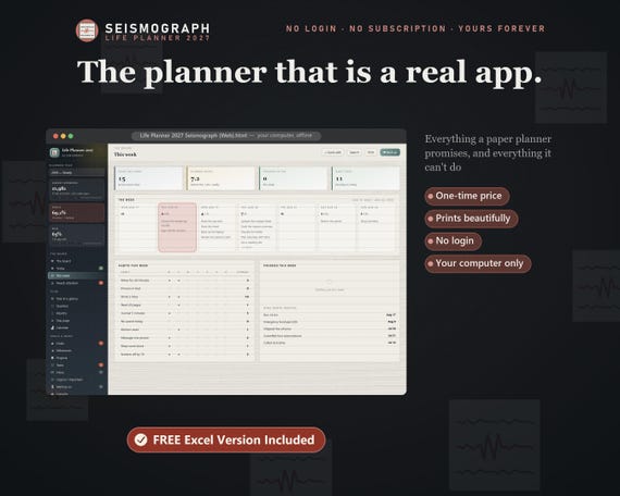2027 Seismograph Life Planner, Science Geology Budget, Browser App (Excel Included)