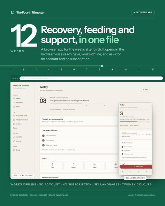 Fourth Trimester Recovery Planner, Postpartum Care Tracker, Baby Log (Digital Planner)