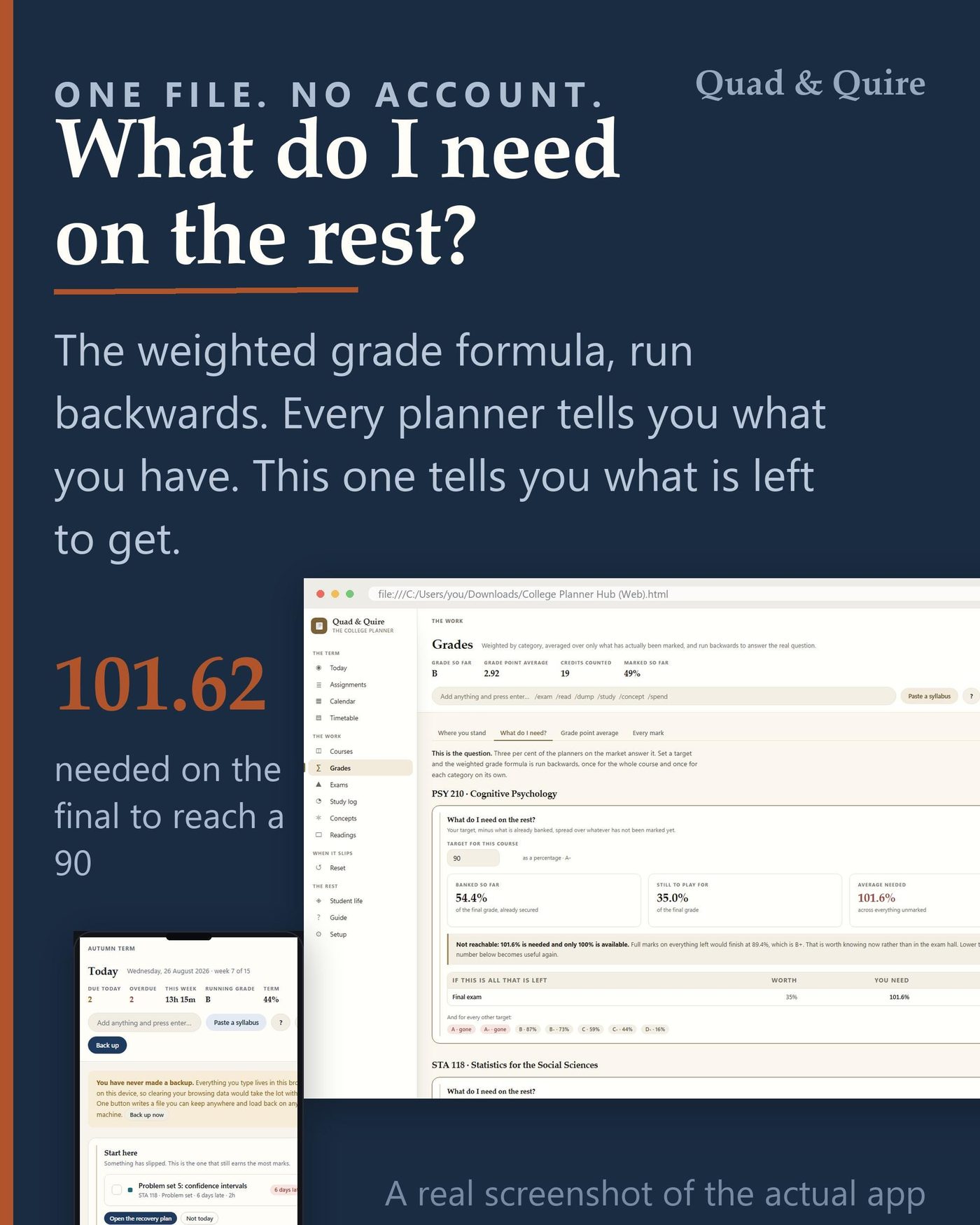 College Grade Calculator App, GPA Planner, Semester Study Tool (Digital Download)