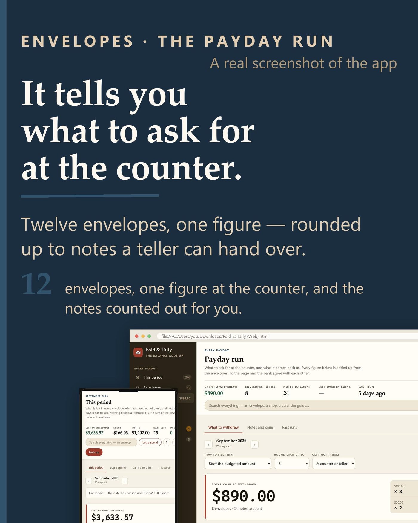 Cash Envelope Tracker App | Offline Budgeting, Payday Run, Sinking Funds (HTML File)